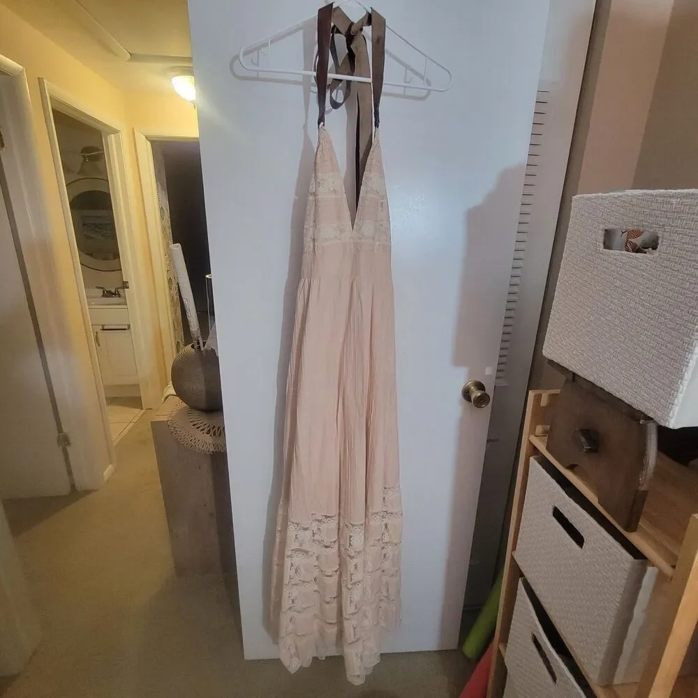 Free People Maxi Dress Rose Pink Slip Lace Boho Festival Prairie Y2K Babydoll